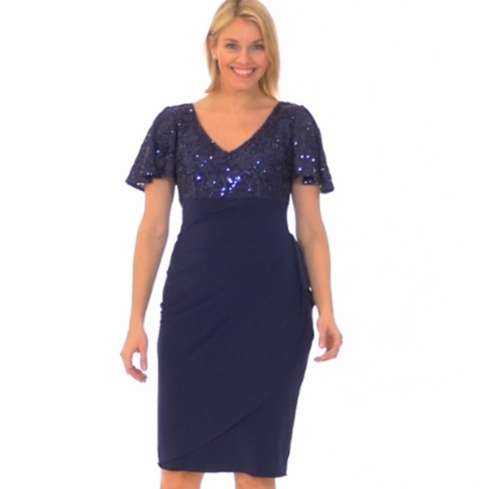 Alex Evenings Sequin V-Neck Knee-Length Dress – Size 18